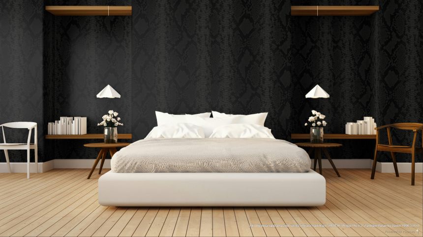 Tapéta, fekete, kígyóbőr hatás, Z81034, Philipp Plein 2, Zambaiti Parati