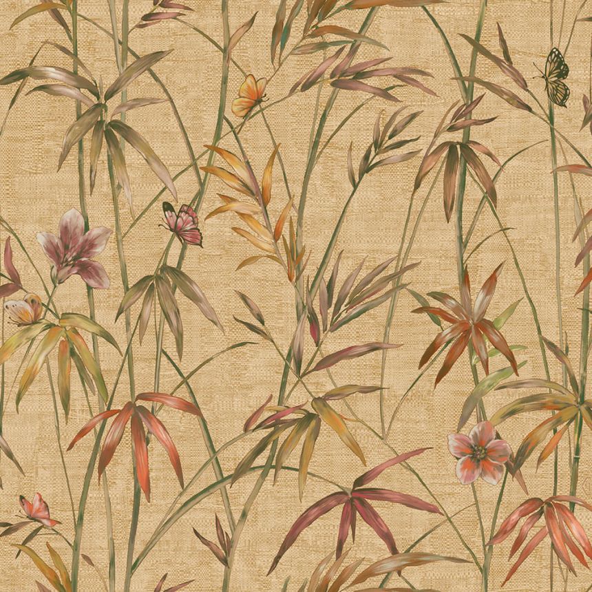 Tapéta, bézs, zöld, textil hatás, növények, Z81044, Philipp Plein 2, Zambaiti Parati