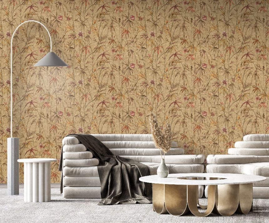 Tapéta, bézs, zöld, textil hatás, növények, Z81044, Philipp Plein 2, Zambaiti Parati