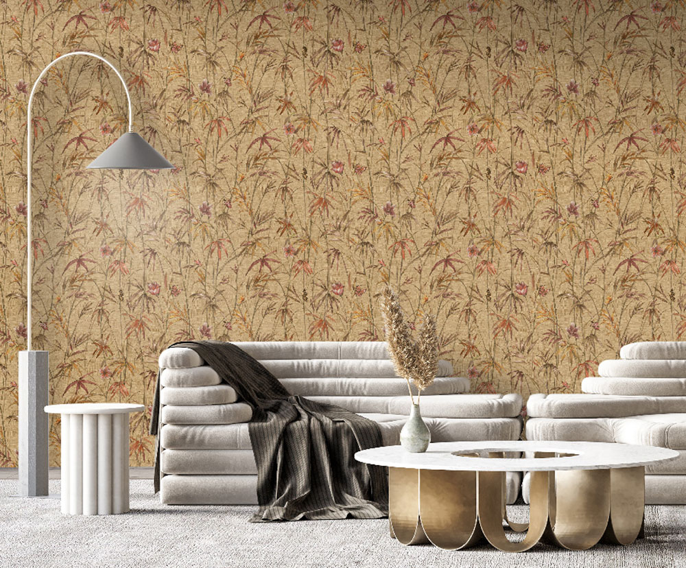 Tapéta, bézs, zöld, textil hatás, növények, Z81044, Philipp Plein 2, Zambaiti Parati