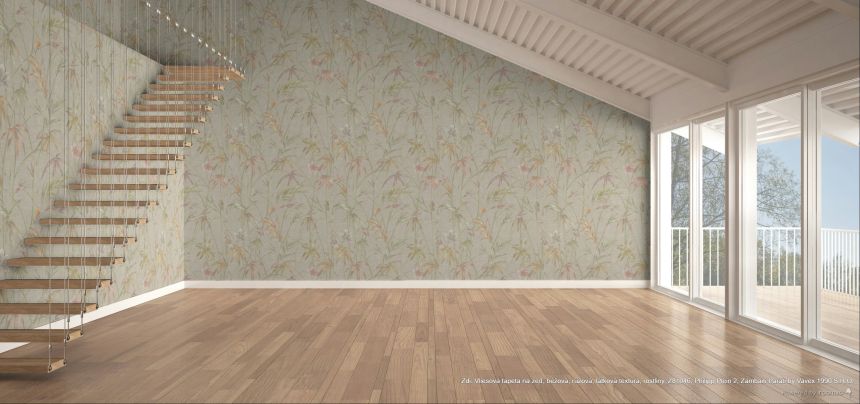 Tapéta, bézs, rózsaszín, textil hatás, növények, Z81046, Philipp Plein 2, Zambaiti Parati