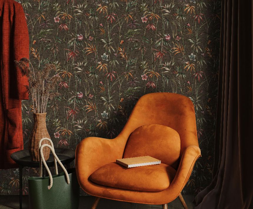 Tapéta, barna, zöld, textil hatás, növények, Z81048, Philipp Plein 2, Zambaiti Parati