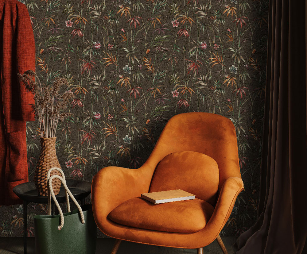 Tapéta, barna, zöld, textil hatás, növények, Z81048, Philipp Plein 2, Zambaiti Parati