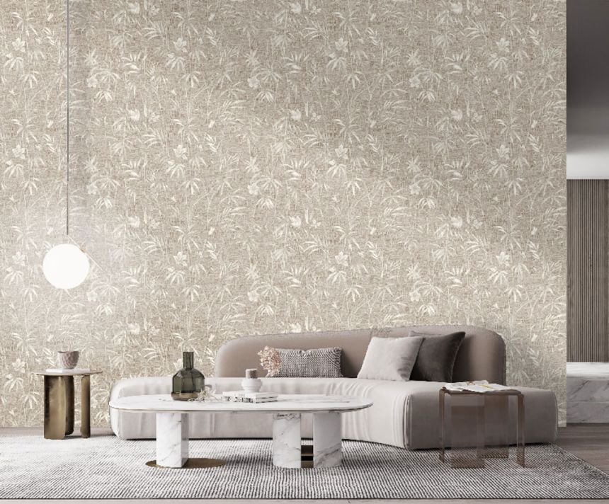 Tapéta, bézs, fehér, textil hatás, növények, Z81051, Philipp Plein 2, Zambaiti Parati