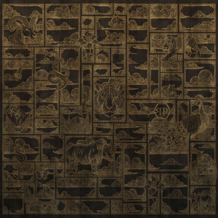 Fotótapéta, fekete, arany, tigris, képek, Z81064, 3x3 m, Philipp Plein 2, Zambaiti Parati