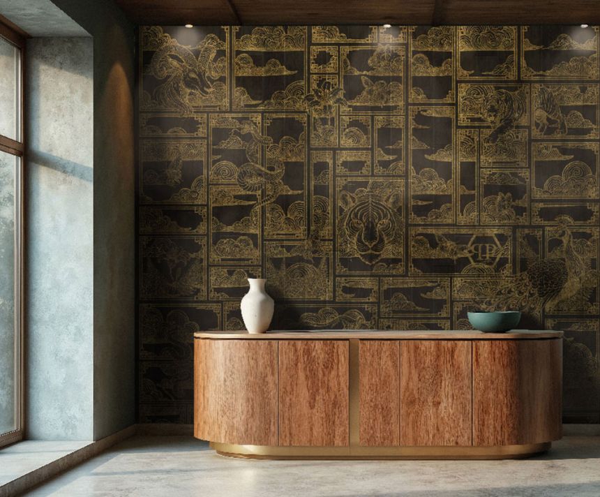 Fotótapéta, fekete, arany, tigris, képek, Z81064, 3x3 m, Philipp Plein 2, Zambaiti Parati