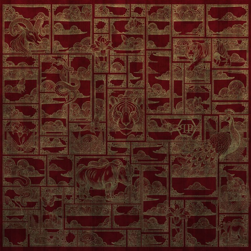 Fotótapéta, piros, arany, tigris, képek, Z81066, 3x3 m, Philipp Plein 2, Zambaiti Parati