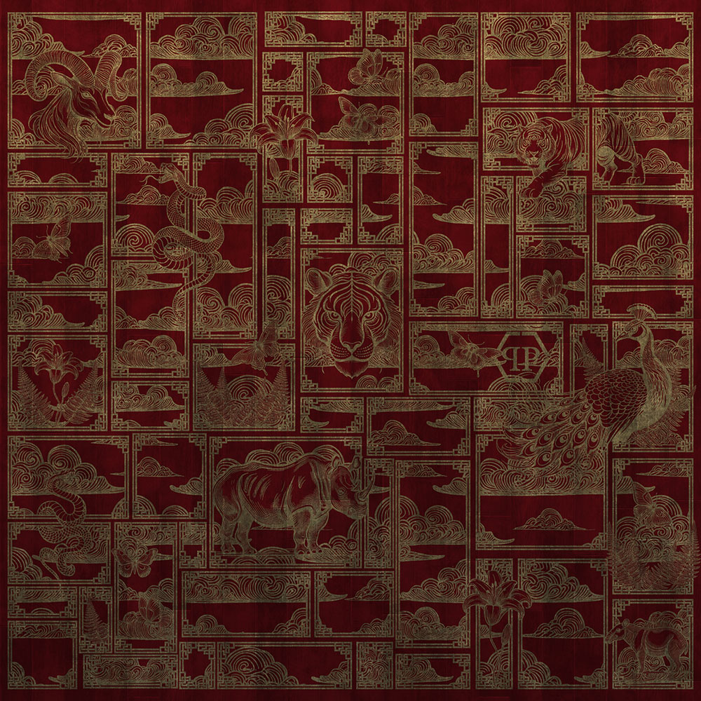 Fotótapéta, piros, arany, tigris, képek, Z81066, 3x3 m, Philipp Plein 2, Zambaiti Parati