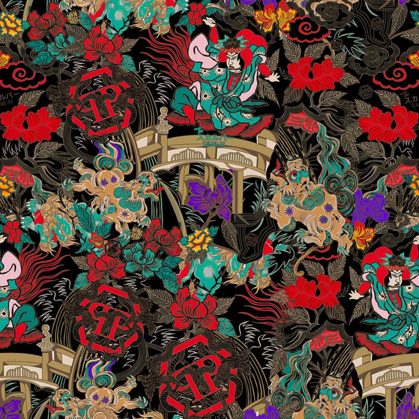 Fotótapéta, fekete, piros, alakok, virágok, Z81079, 2x3 m, Philipp Plein 2, Zambaiti Parati