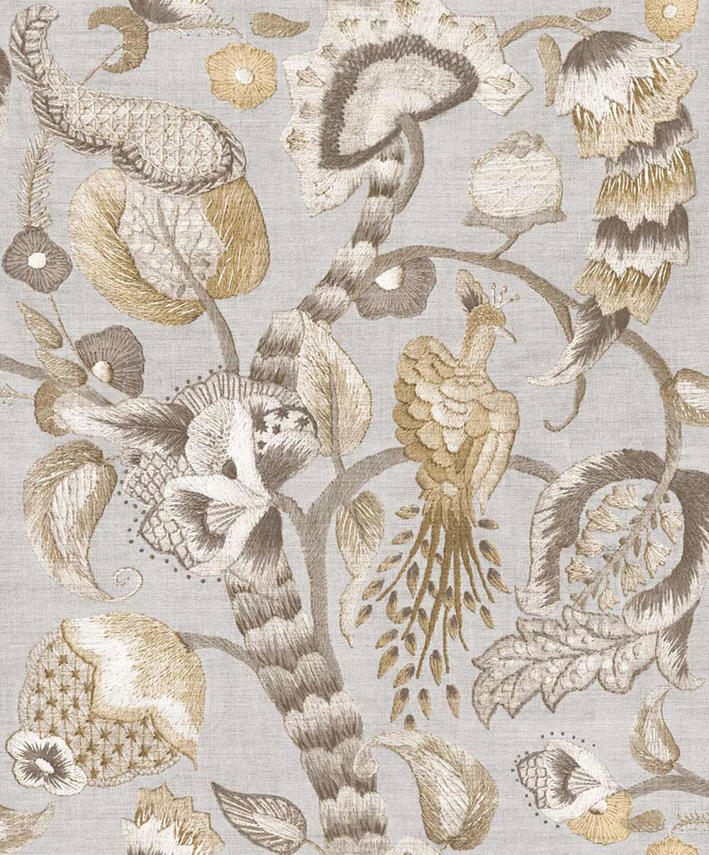 Tapéta, szürke, bézs, virágzó ágak, madarak, 5801, Jaipur, Parato by Cristiana Masi