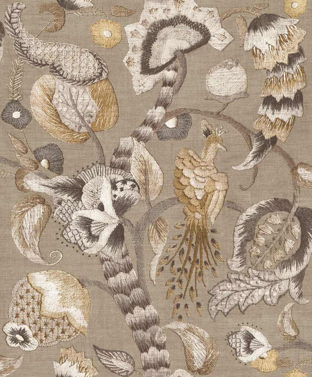 Tapéta, szürke, fekete, virágzó ágak, madarak, 5802, Jaipur, Parato by Cristiana Masi