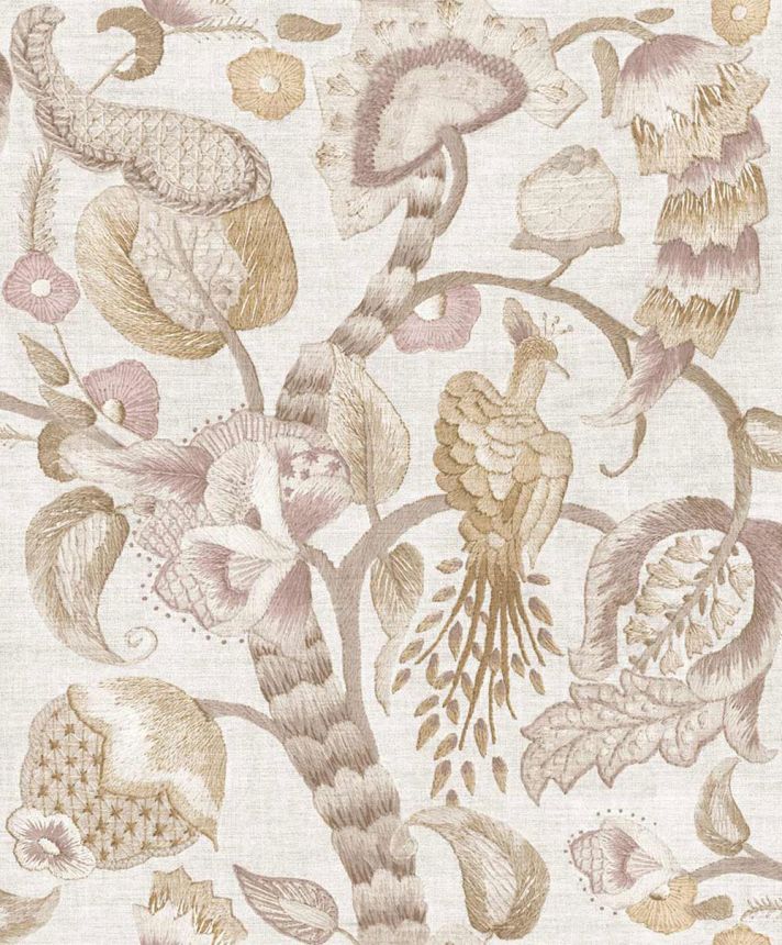 Tapéta, rózsaszín, bézs, virágzó ágak, madarak, 5804, Jaipur, Parato by Cristiana Masi