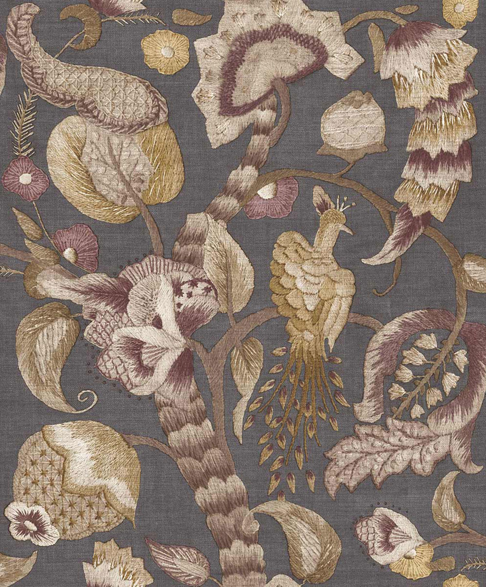 Tapéta, szürke, barna, virágzó ágak, madarak, 5809, Jaipur, Parato by Cristiana Masi