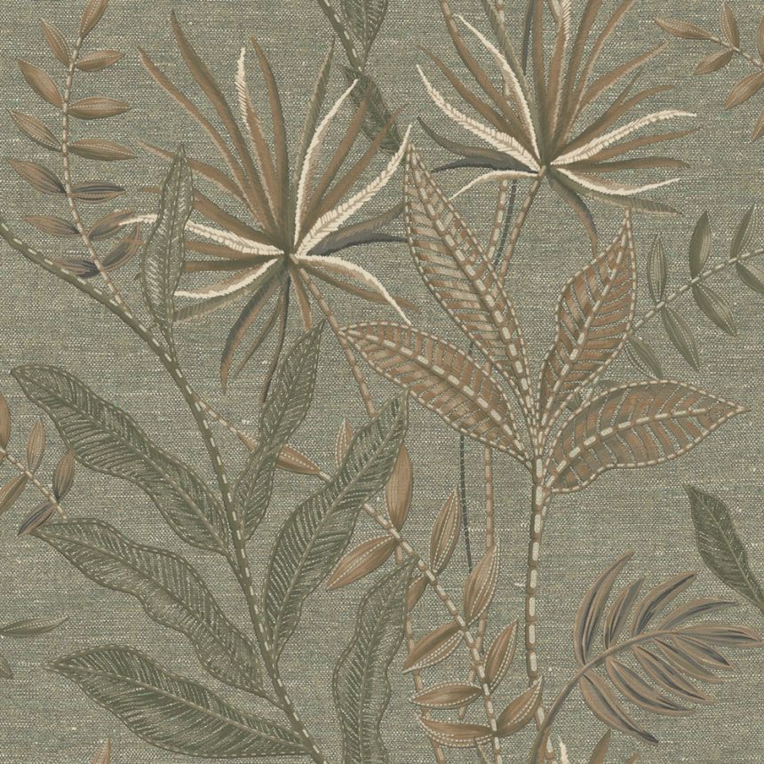Tapéta, zöld, barna, textilhatású, levelek, TN29083, Terra Nova, Decoprint