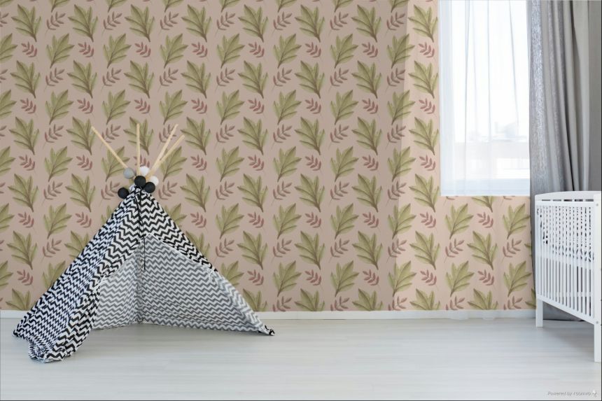 Tapéta, rózsaszín, zöld, levelek, 4417, Momi, Parato by Cristiana Masi