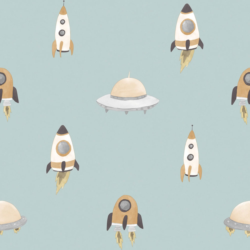 Gyerek tapéta, kék, sárga, űrhajók, 4426, Momi, Parato by Cristiana Masi