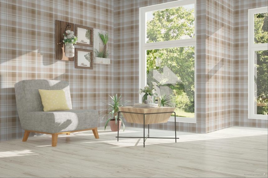 Tapéta, barna, bézs, kockás textil hatású, 4491, Momi, Parato by Cristiana Masi