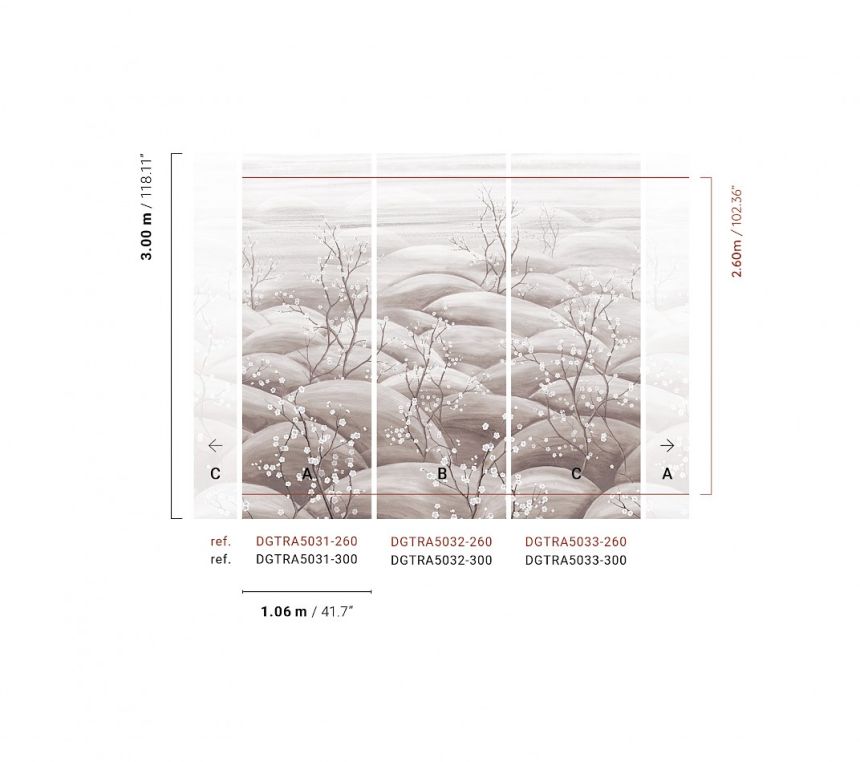 Fotótapéta, szürke, fehér, virágzó szakuraágak, DGTRA5031-260, Traces, Masureel