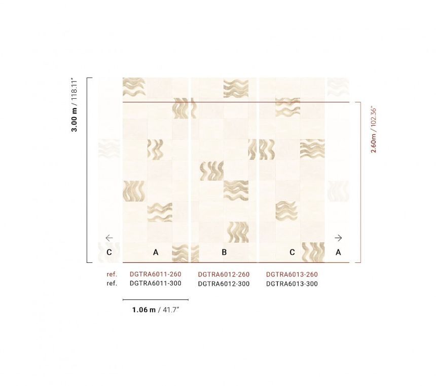 Fotótapéta, bézs, szürke, hullámok négyzetekben, DGTRA6011-300, Traces, Masureel