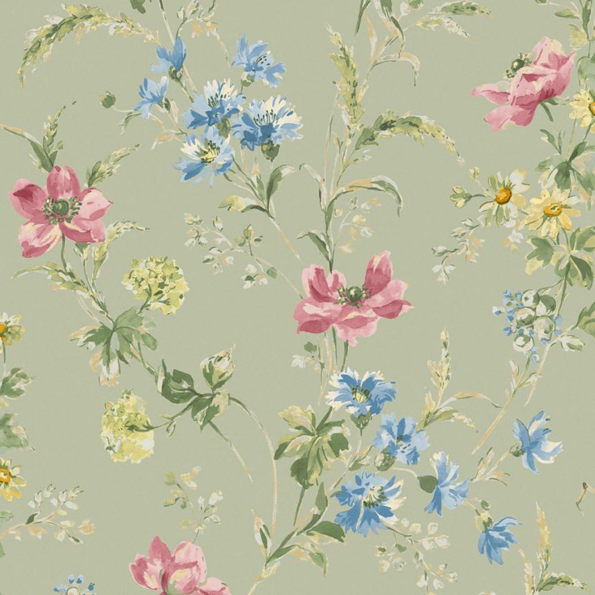 Tapéta, zöld, rózsaszín, pipacsvirágok, 127405, Laura Ashley 4