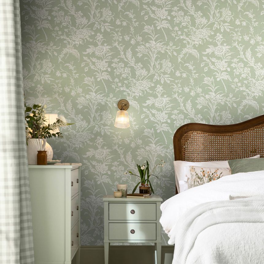 Tapéta, zöld-fehér, virágmintás, 130116, Laura Ashley 4