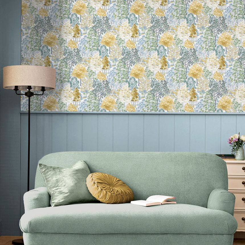 Tapéta, sárga, zöld, erdei motívum, 130153, Laura Ashley 4