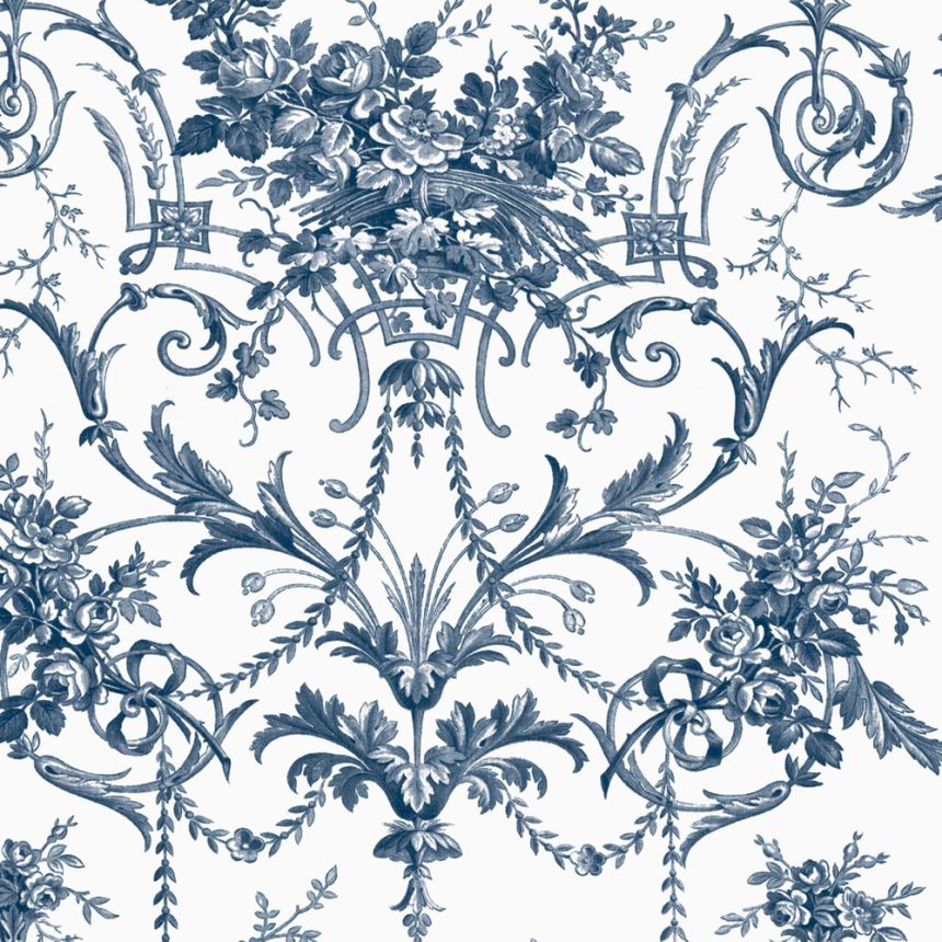 Kastélymintás tapéta, kék-fehér, virágok, 122767, Laura Ashley 4
