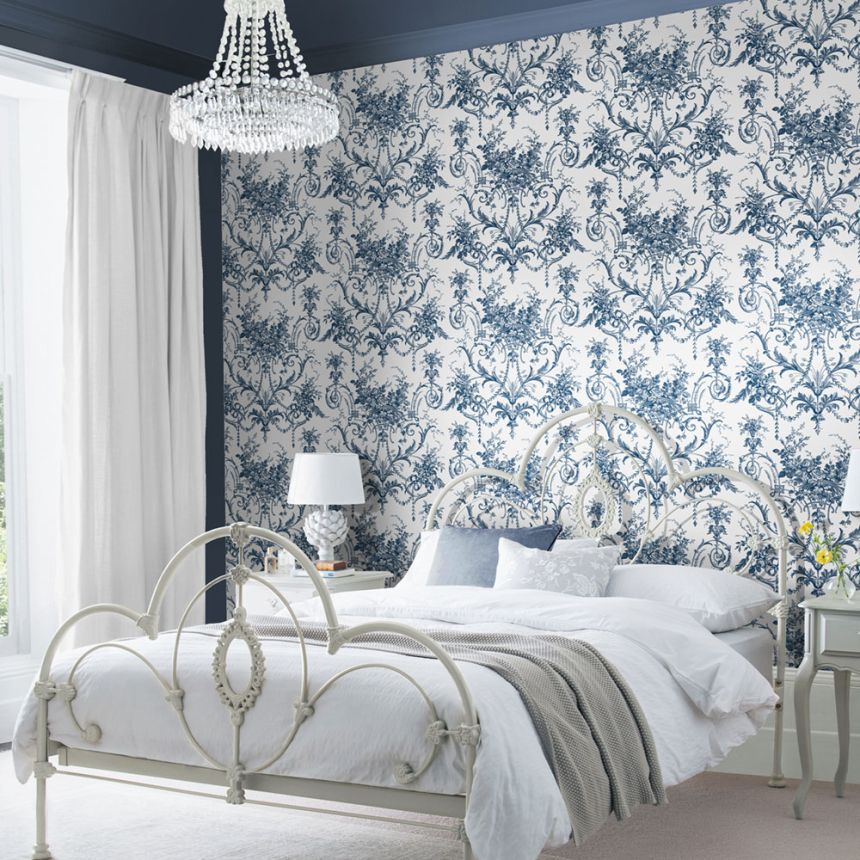 Kastélymintás tapéta, kék-fehér, virágok, 122767, Laura Ashley 4