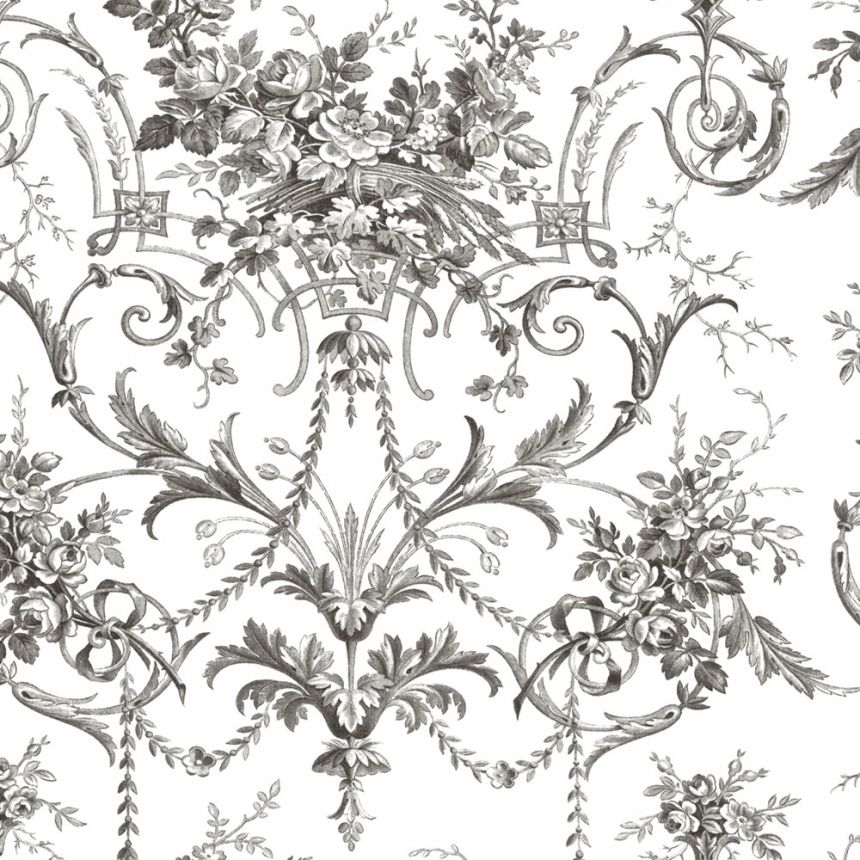 Kastélymintás tapéta, fekete-fehér, virágok, 122768, Laura Ashley 4