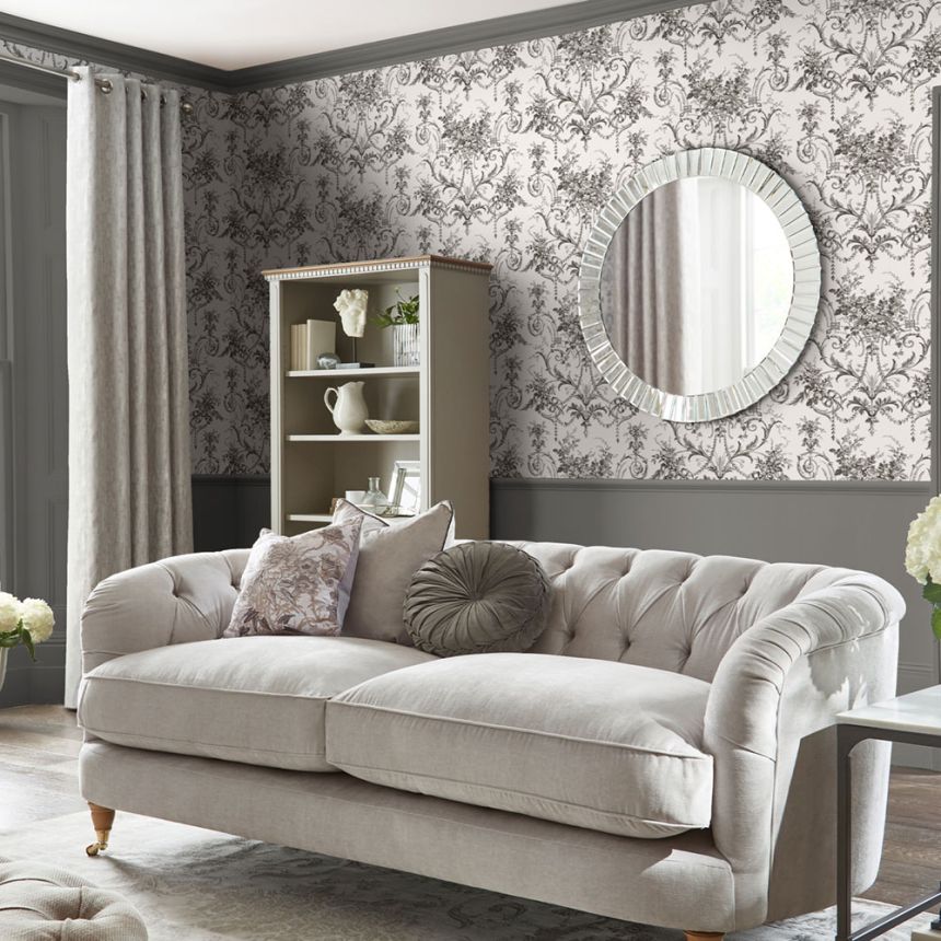 Kastélymintás tapéta, fekete-fehér, virágok, 122768, Laura Ashley 4