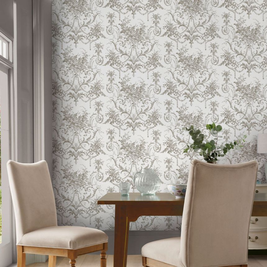 Kastélymintás tapéta, szürke-fehér, virágok, 130111, Laura Ashley 4