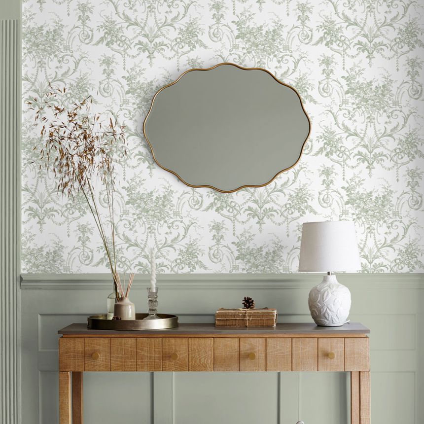 Kastélymintás tapéta, zöld-fehér, virágok, 130112, Laura Ashley 4