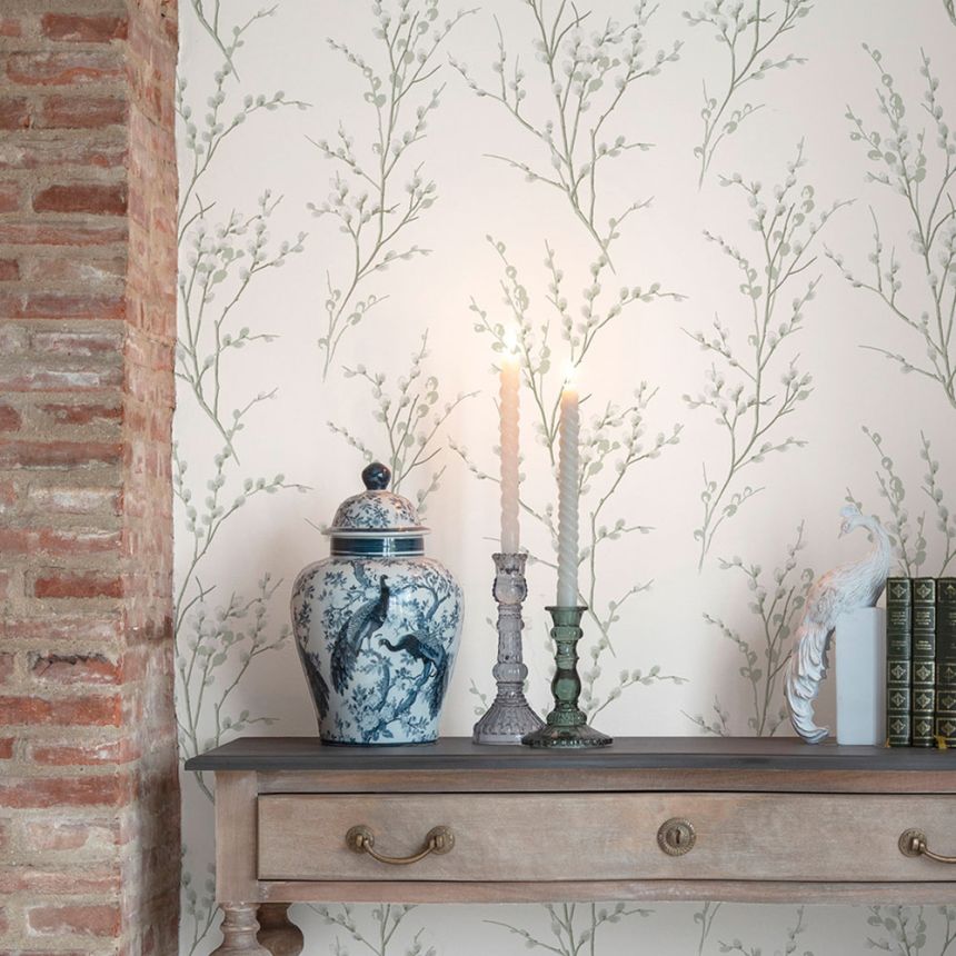 Tapéta, zöld, fehér, ágacskák, 130115, Laura Ashley 4