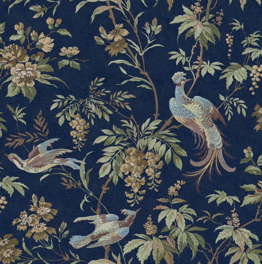 Tapéta, kék, barna, virágok, madarak, 140316, Laura Ashley 4