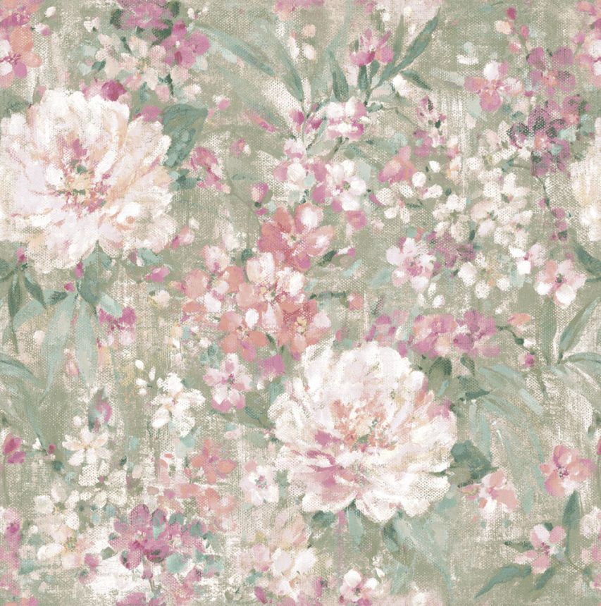 Tapéta, zöld, rózsaszín, virágmintás, 140328, Laura Ashley 4
