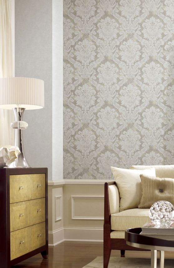 Tapéta, szürke, fehér, damasztminta, AU41004, Aurelia, Prestige Wallcoverings