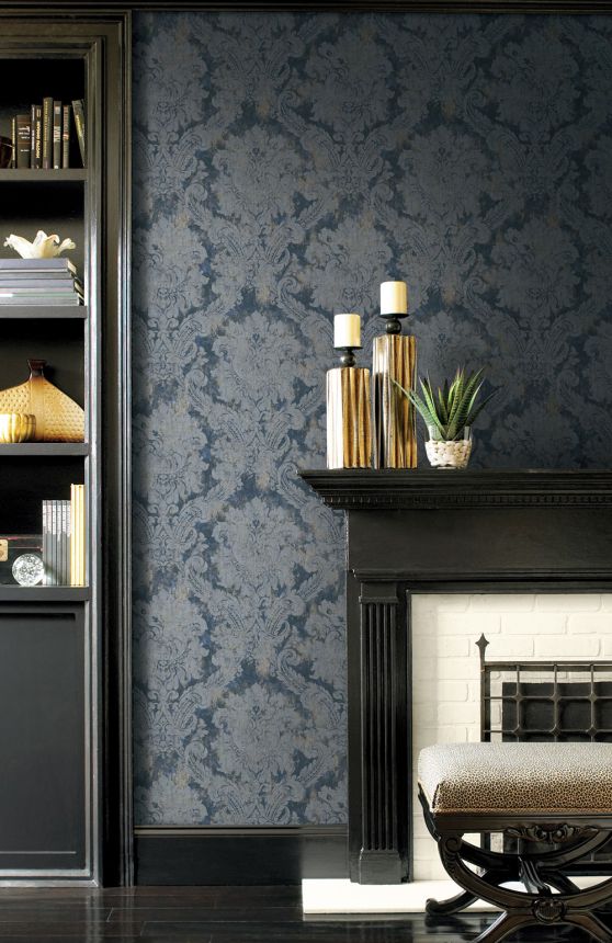 Tapéta, kék, szürke, damasztminta, AU41006, Aurelia, Prestige Wallcoverings