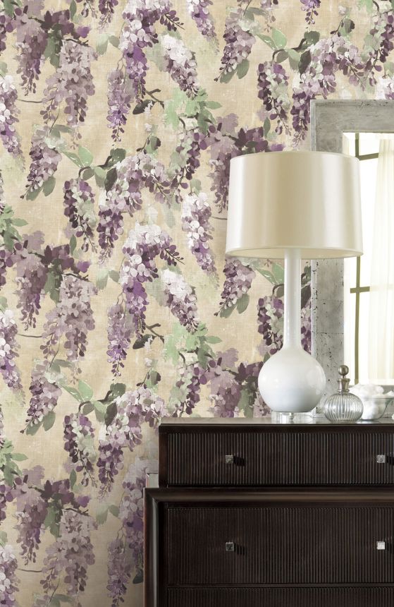 Tapéta, lila, bézs, virágok, ágak, AU41604, Aurelia, Prestige Wallcoverings