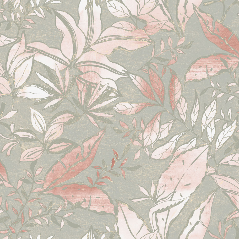 Tapéta, szürke, rózsaszín, levelek és ágak, AU41703, Aurelia, Prestige Wallcoverings