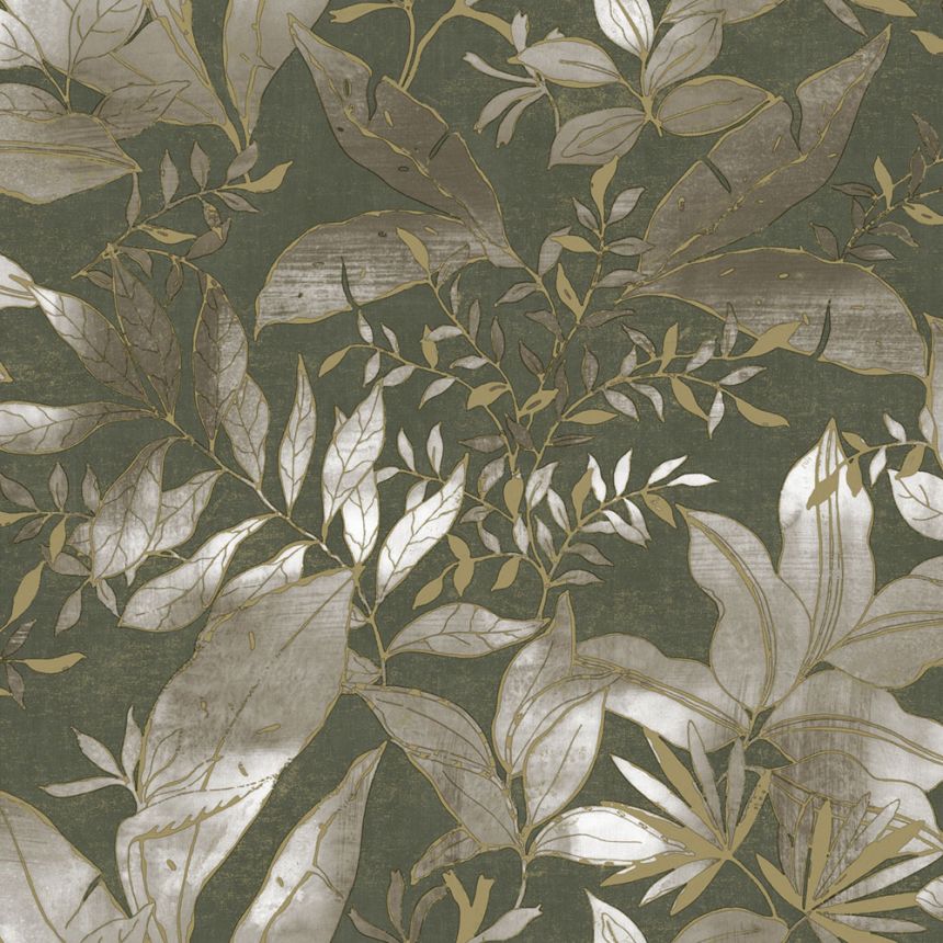 Tapéta, zöld, arany, levelek és ágak, AU41705, Aurelia, Prestige Wallcoverings