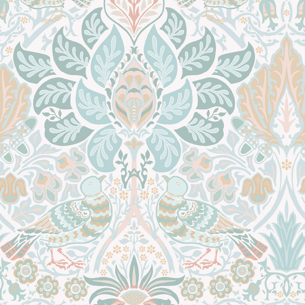 Tapéta, szürke, zöld, virágok, madarak, 140479, William Morris at Home vol. 2