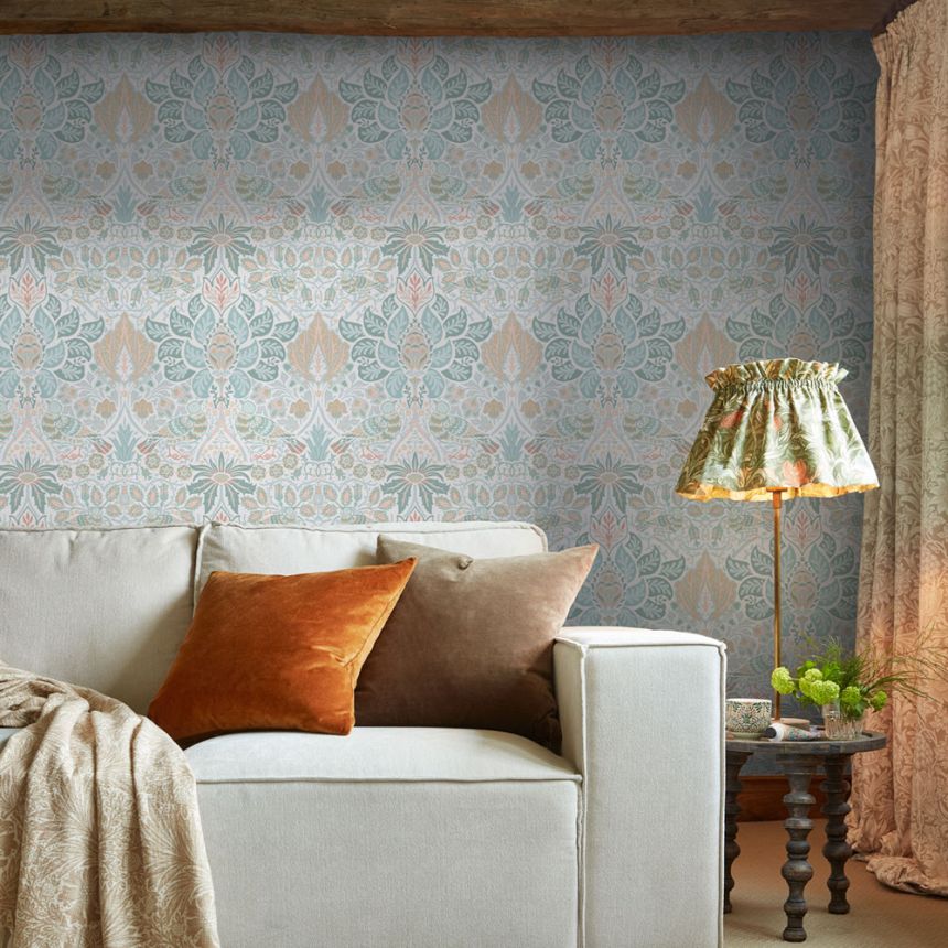 Tapéta, szürke, zöld, virágok, madarak, 140479, William Morris at Home vol. 2