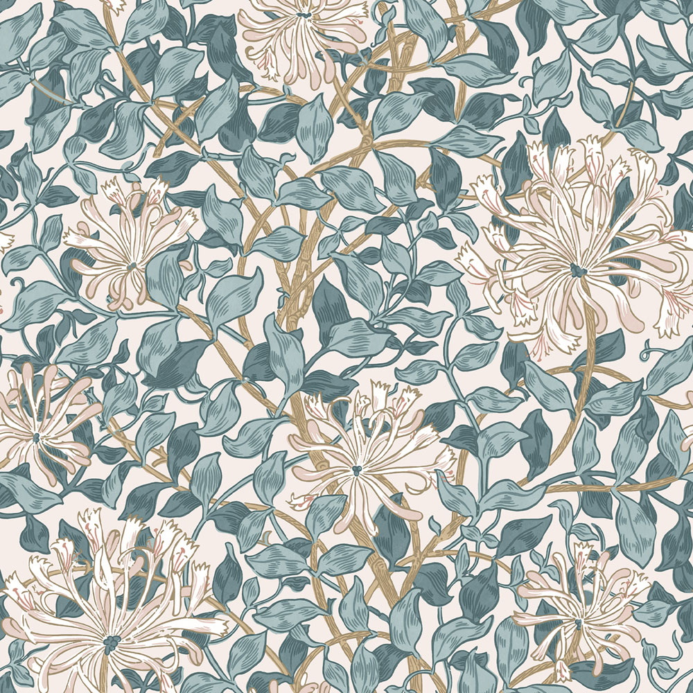 Tapéta, rózsaszín, zöld, virágok, levelek, 140483, William Morris at Home vol. 2