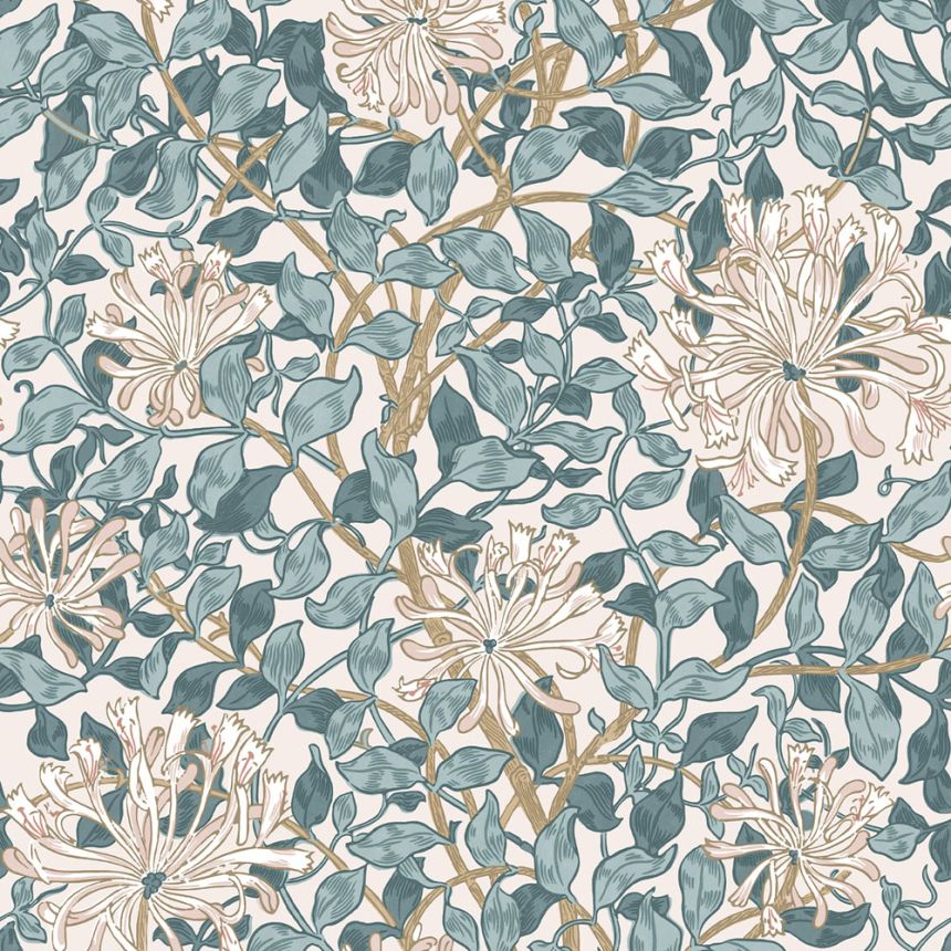 Tapéta, rózsaszín, zöld, virágok, levelek, 140483, William Morris at Home vol. 2