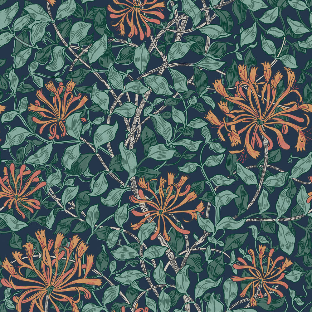 Tapéta, kék, zöld, virágok, levelek, 140484, William Morris at Home vol. 2