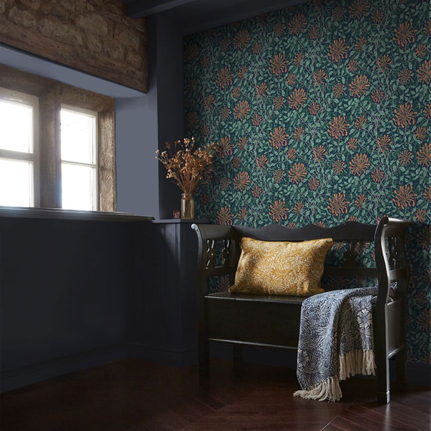 Tapéta, kék, zöld, virágok, levelek, 140484, William Morris at Home vol. 2