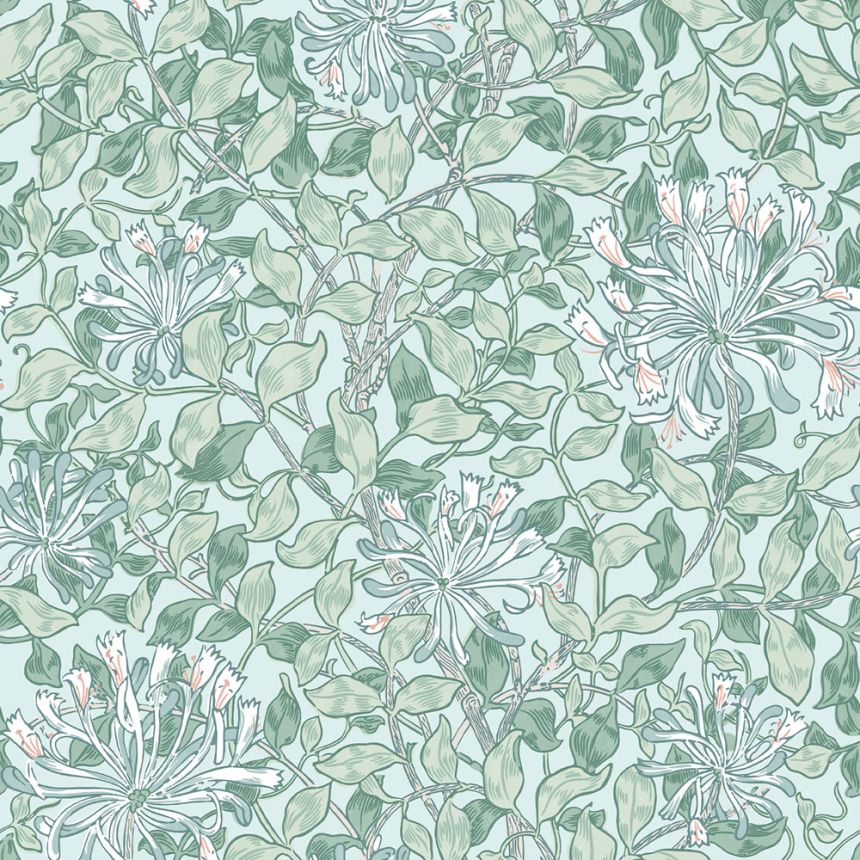 Tapéta, zöld, fehér, virágok, levelek, 140485, William Morris at Home vol. 2
