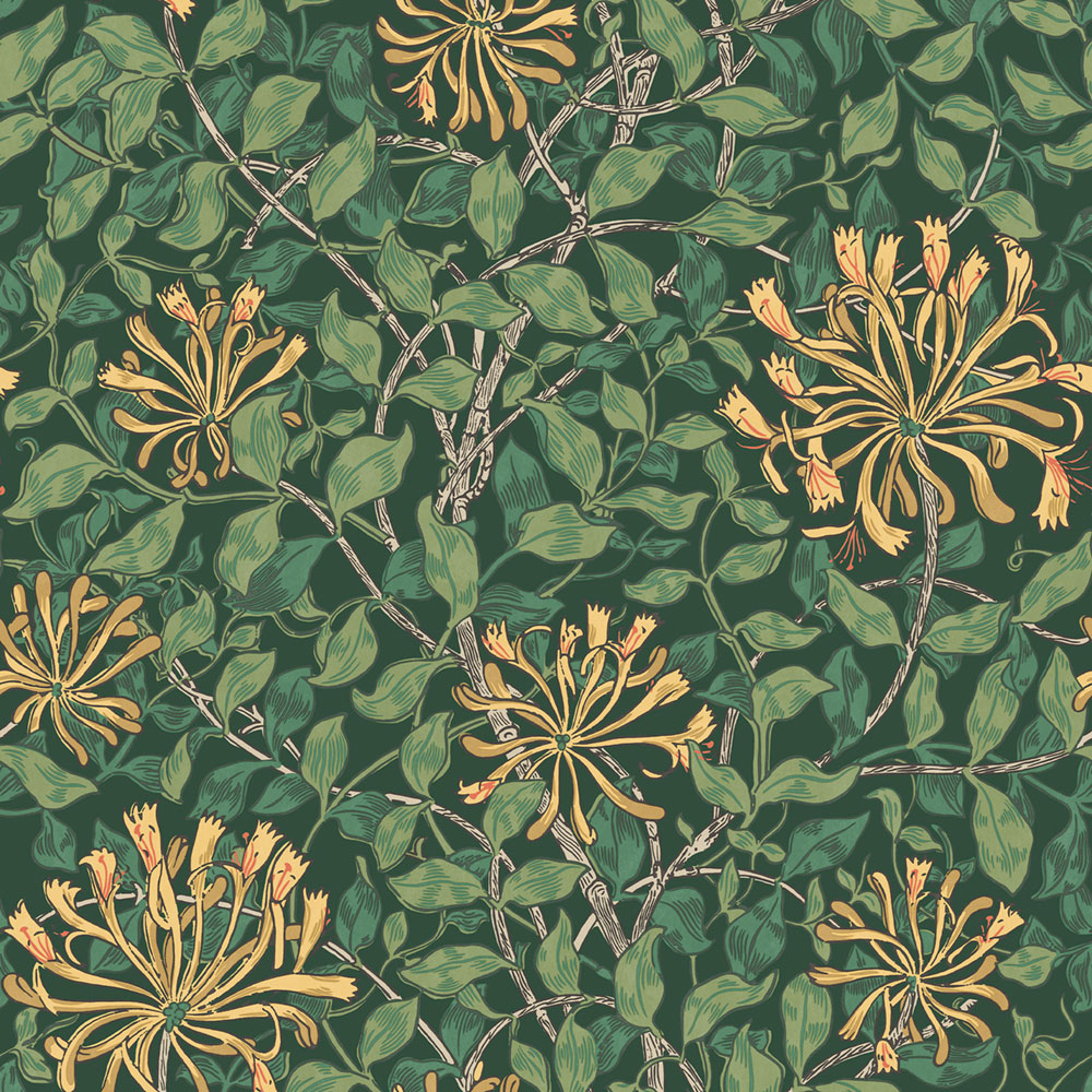 Tapéta, zöld, sárga, virágok, levelek, 140487, William Morris at Home vol. 2