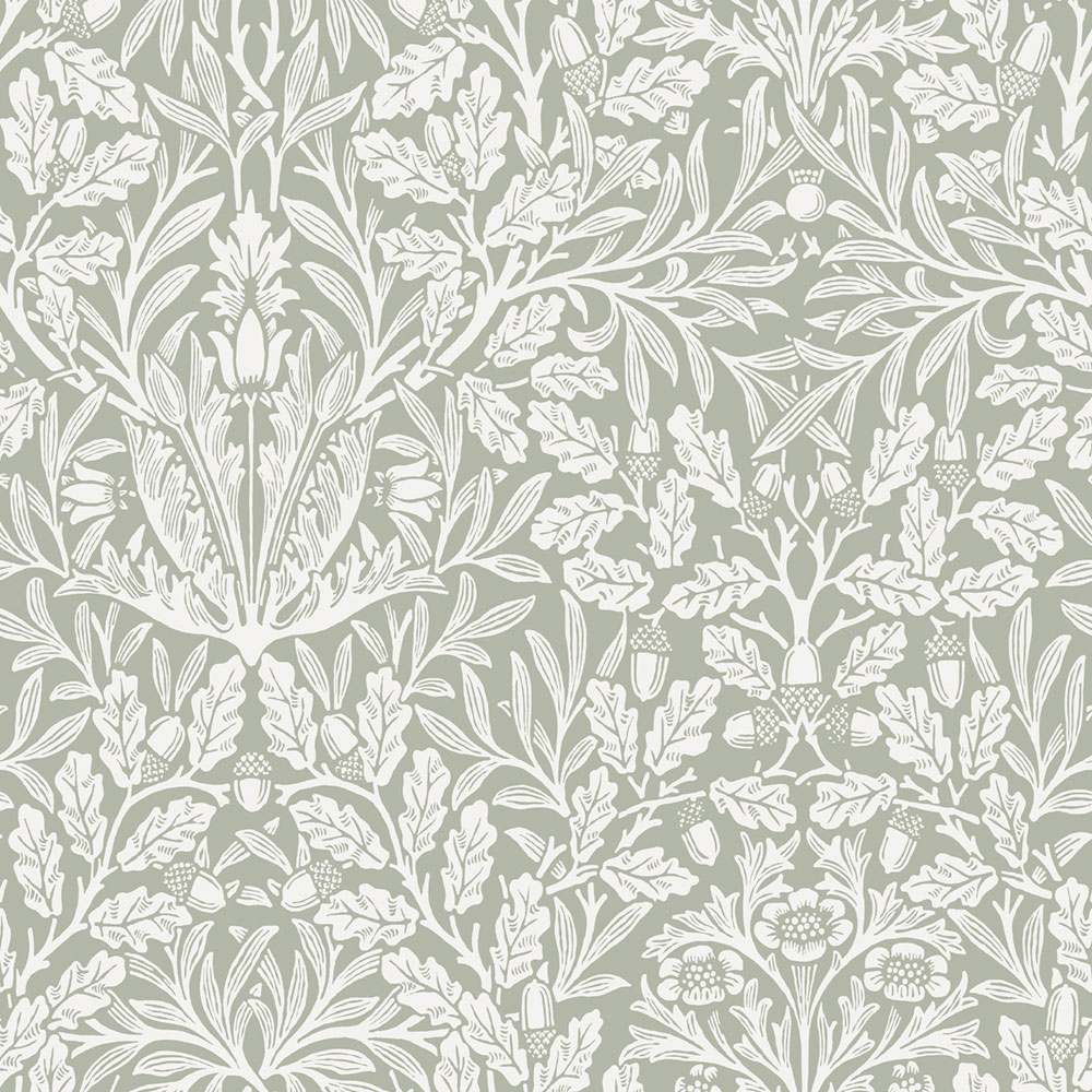 Tapéta, zöld, szürke, virágok, levelek, 140492, William Morris at Home vol. 2