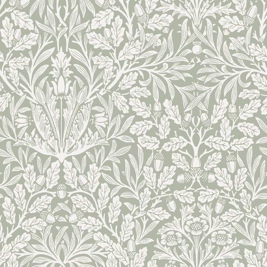 Tapéta, zöld, szürke, virágok, levelek, 140492, William Morris at Home vol. 2